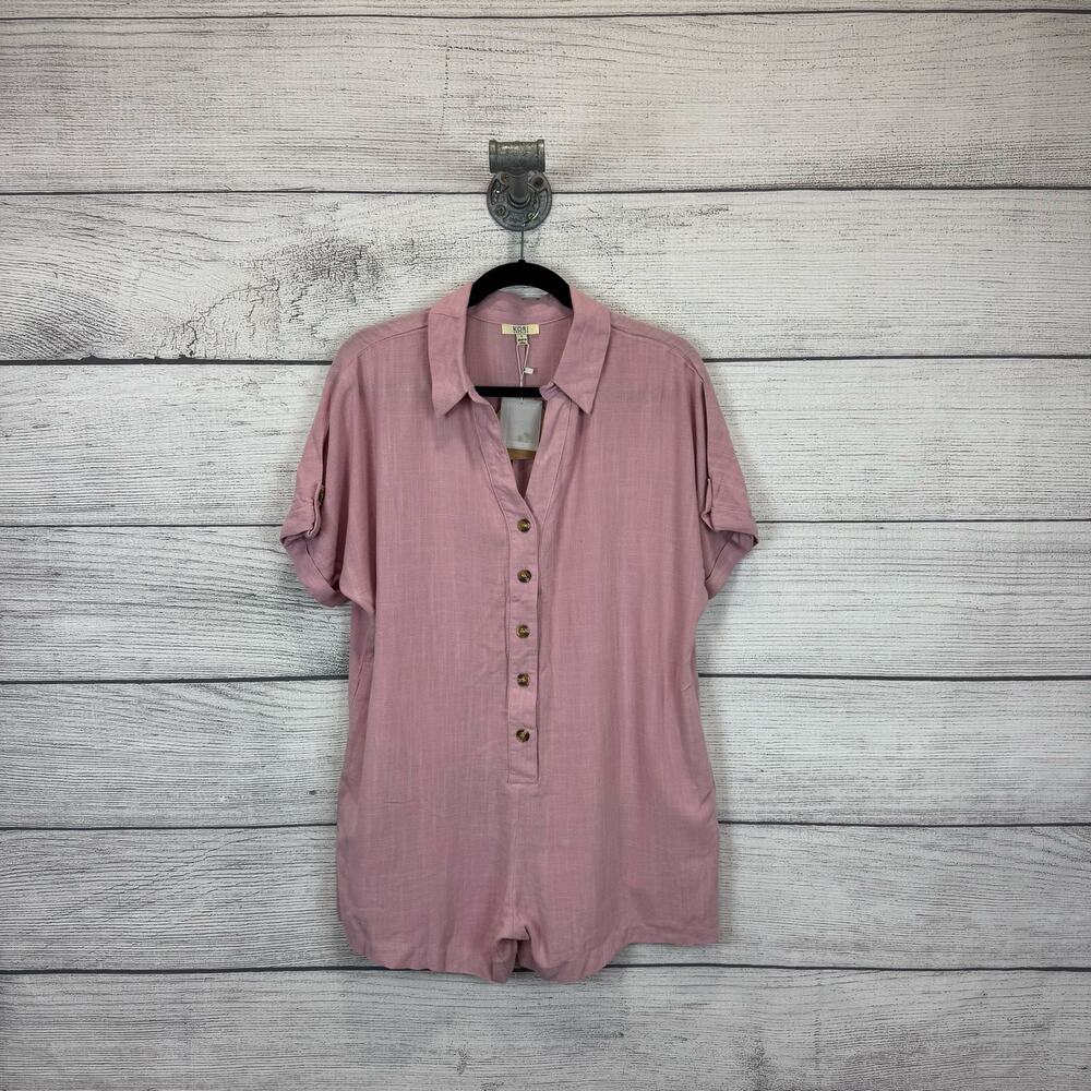 Kori Dusty Rose Button-Front Short Sleeve Romper